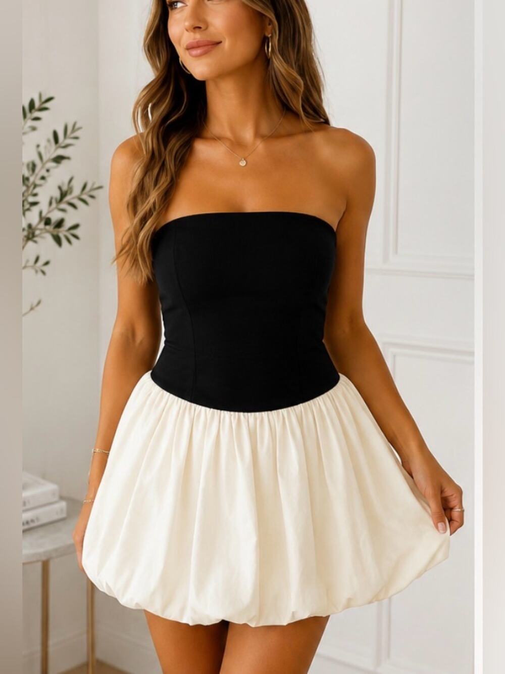 Milk & Honey Strapless Colorblock Bubble Hem Mini Dress NWT Medium